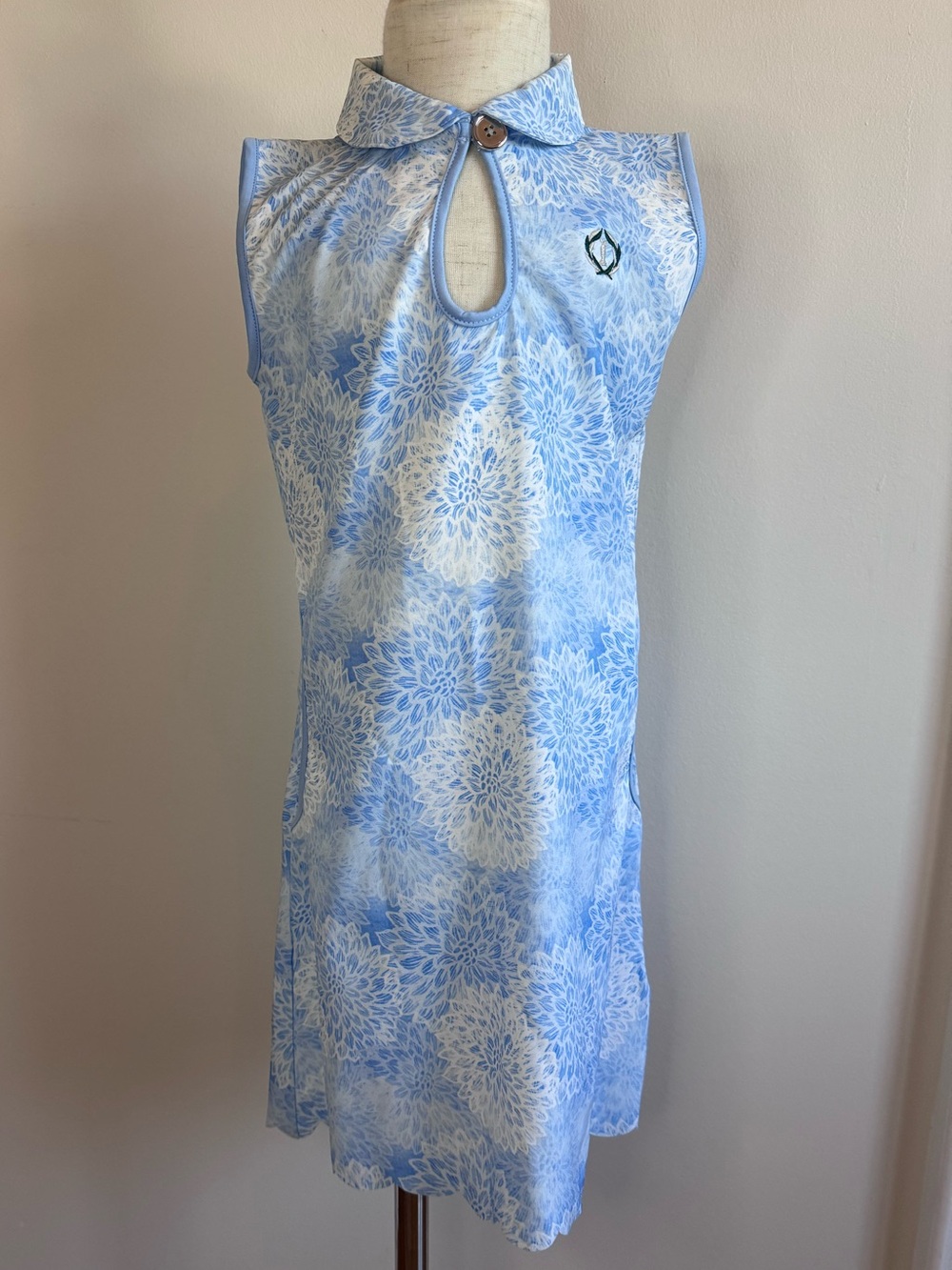 Light Blue Floral Sleeveless Keyhole Kids Dress